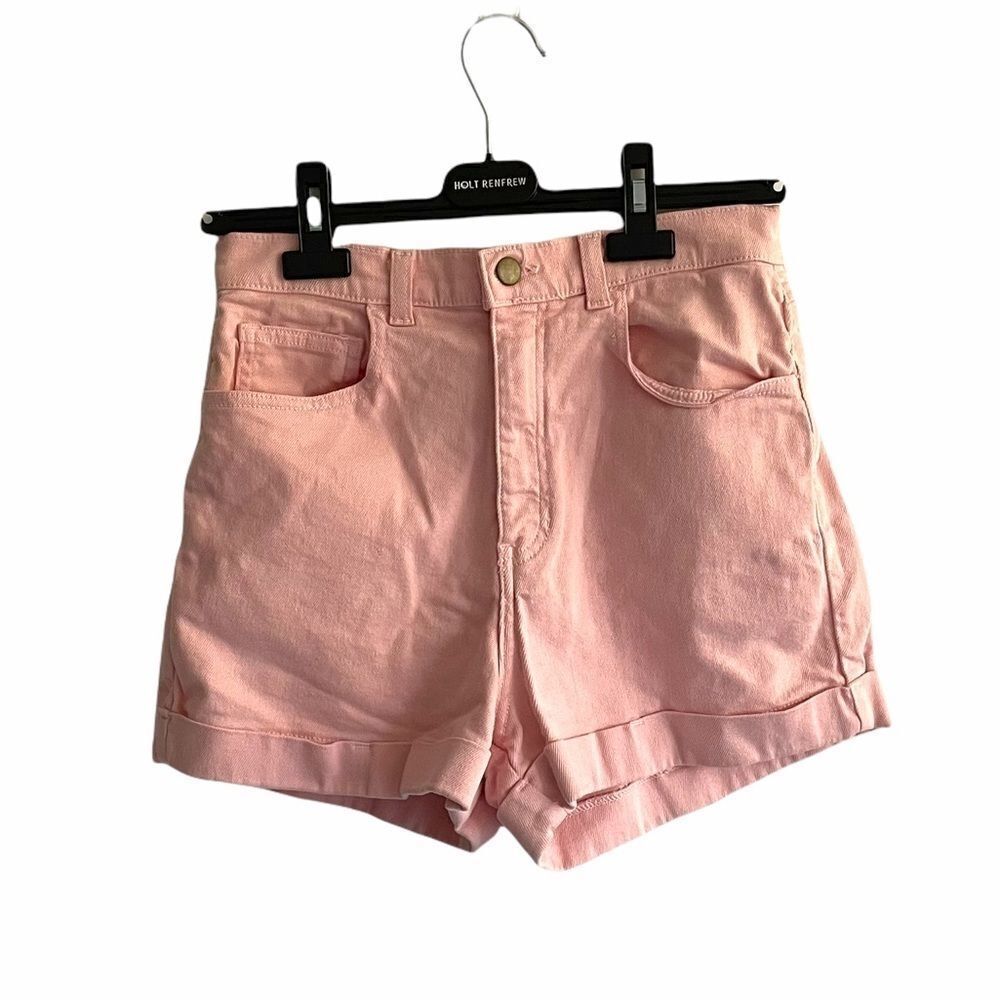 AMERICAN APPAREL High Waist Denim Short Cuff Pink 30 / 31
